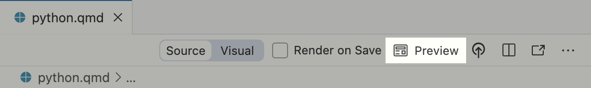 The top of the Positron editor. The right side of the editor tab area includes a Preview button.