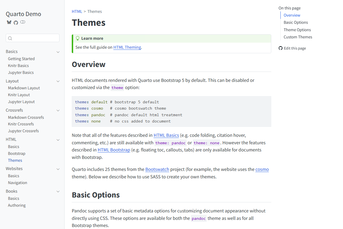 A screenshot of a Quarto document where the sidebar is colored gray.